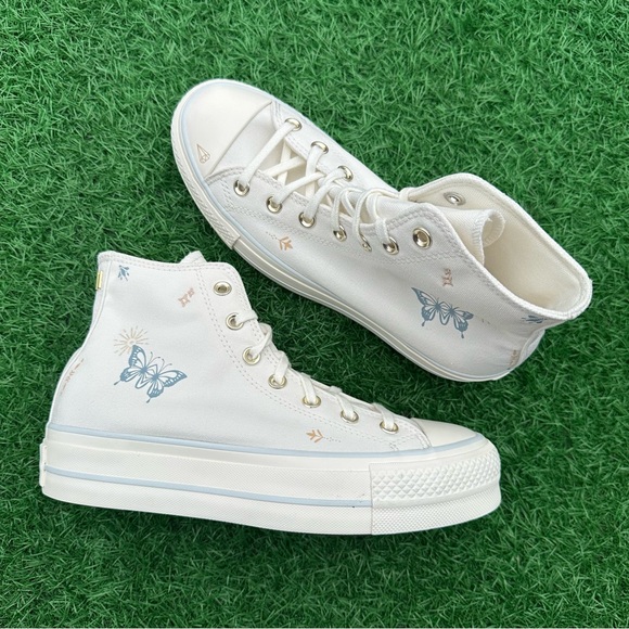 Converse Ctas Lift Platform High Top Vintage White / Cocoon Blue Tiny Tattoos - Picture 11 of 14